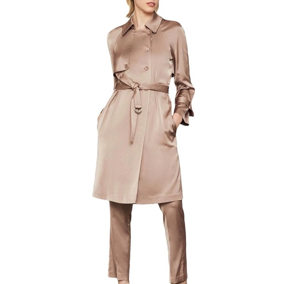 BCBG Max Azria Womens Satin Belted Trench Jacket